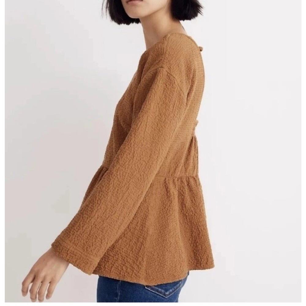 Madewell Peplum Open-Back Top Size S Toffee Brown Texturized Cotton Smocking